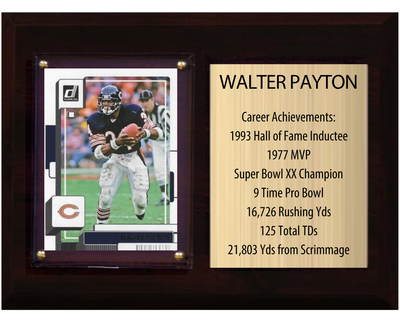 Walter Payton Chicago Bears HOF Fan Gift Plaque 6x8 Stats 1 Card Donruss Score Panini Topps Prizm 2024 2025 2026