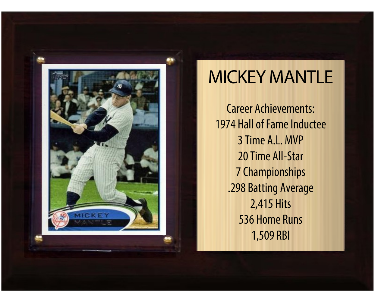 Mickey Mantle New York Yankees HOF Fan Gift Plaque 6x8 Stats 1 Card Topps Donruss Panini 2024 2025 2026