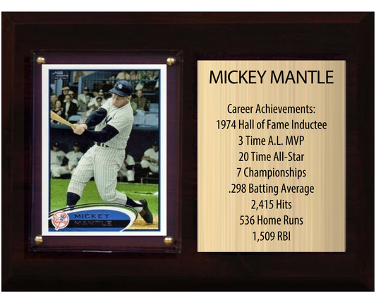 Mickey Mantle New York Yankees HOF Fan Gift Plaque 6x8 Stats 1 Card Topps Donruss Panini 2024 2025 2026