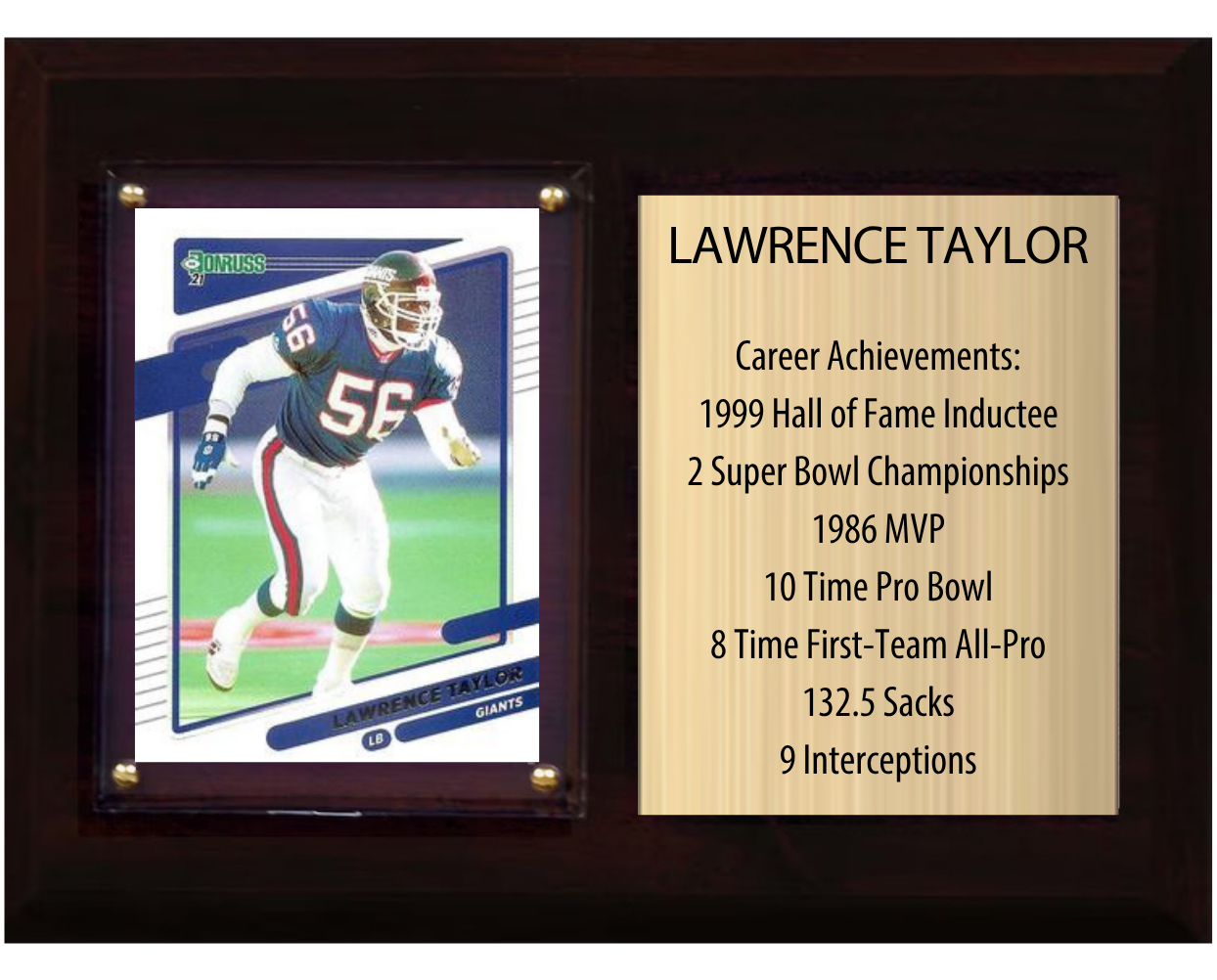 Lawrence Taylor New York Giants HOF Fan Gift Plaque 6x8 Stats 1 Card Donruss Score Panini Topps Prizm 2024 2025 2026