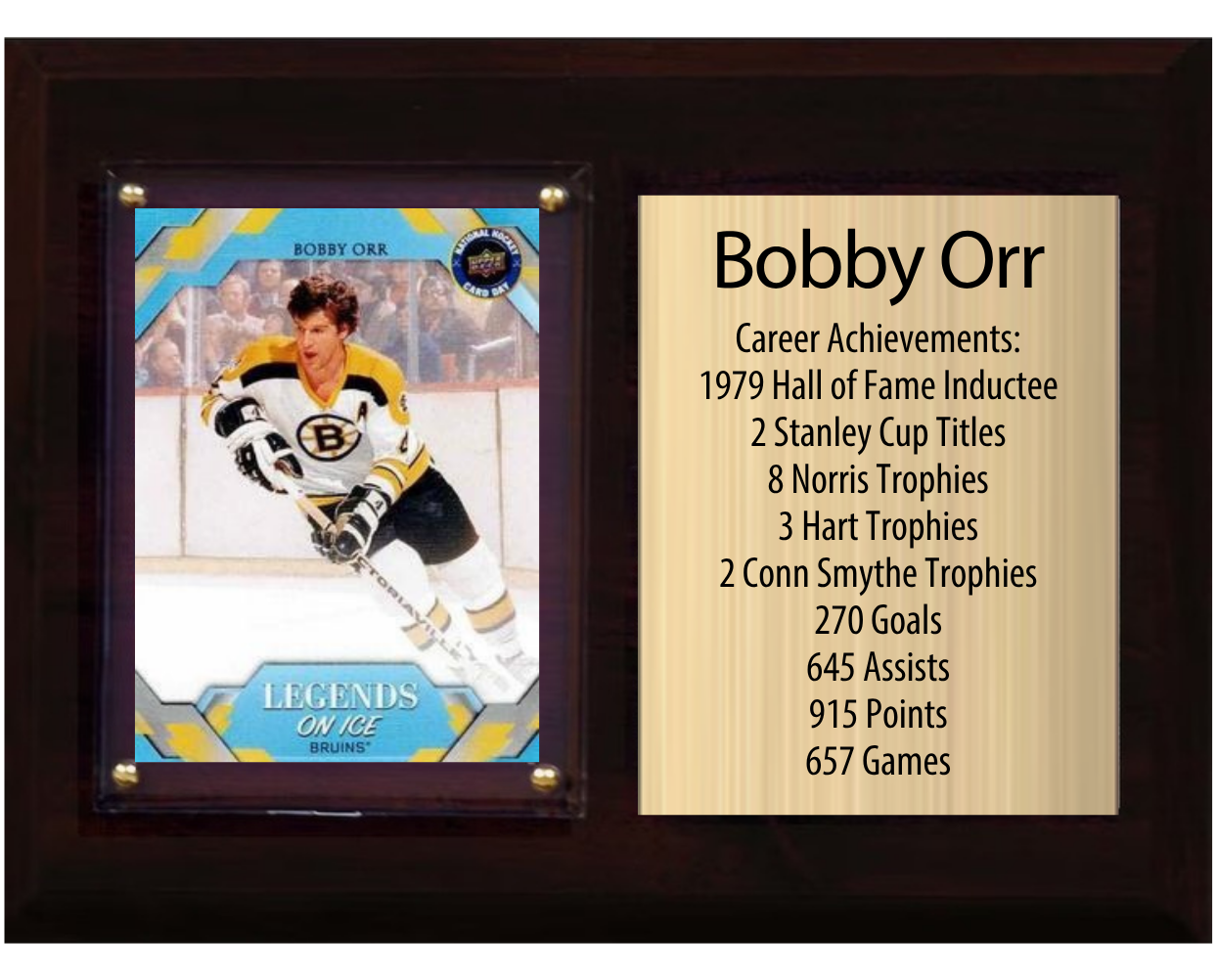 Bobby Orr Boston Bruins HOF Fan Gift Plaque 6x8 Stats 1 Card Upper Deck Parkhurst O-Pee-Chee Topps 2024 2025 2026