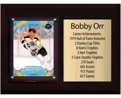 Bobby Orr Boston Bruins HOF Fan Gift Plaque 6x8 Stats 1 Card Upper Deck Parkhurst O-Pee-Chee Topps 2024 2025 2026