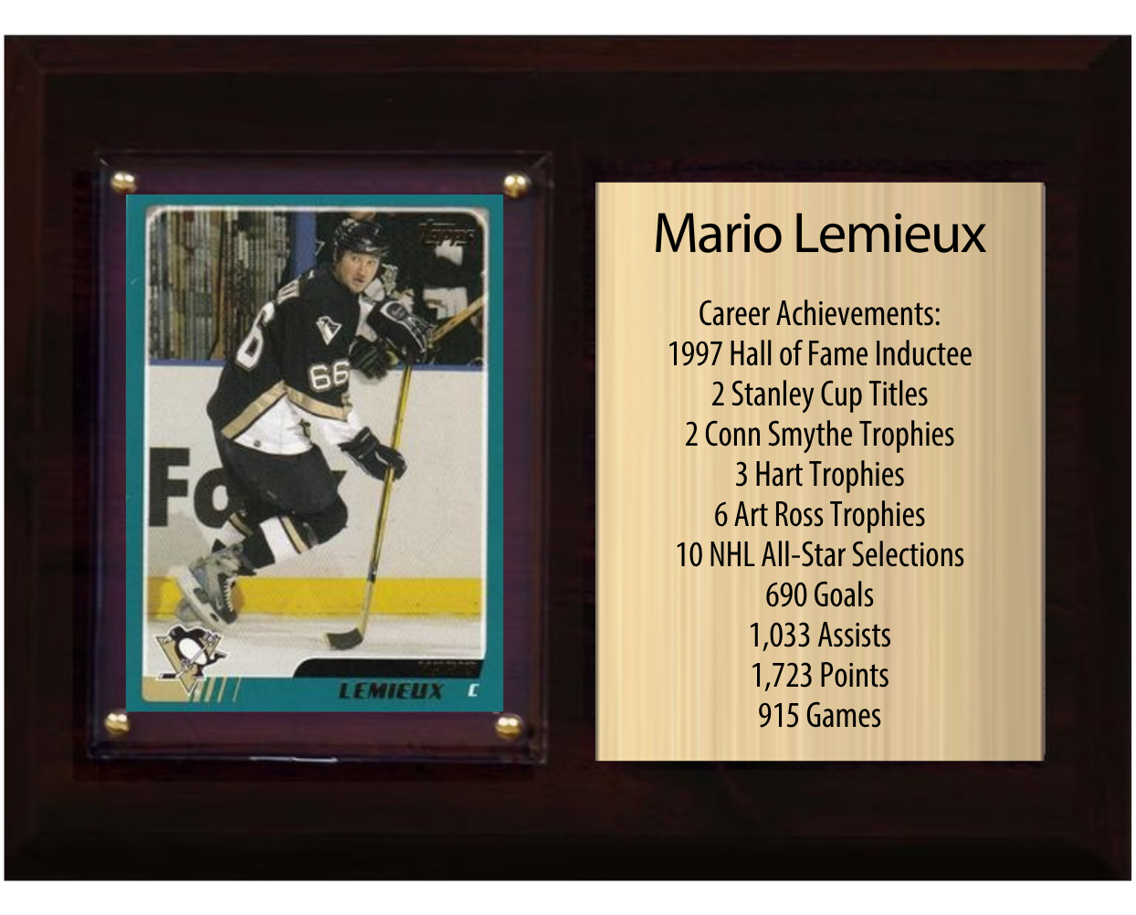 Mario Lemieux Pittsburgh Penguins HOF Fan Gift Plaque 6x8 Stats 1 Card Upper Deck Parkhurst O-Pee-Chee Topps 2024 2025 2026
