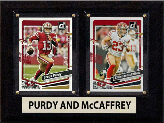 Brock Purdy Christian McCaffrey 49ers 2023 NFL Donruss 2 Card Plaque 6x8