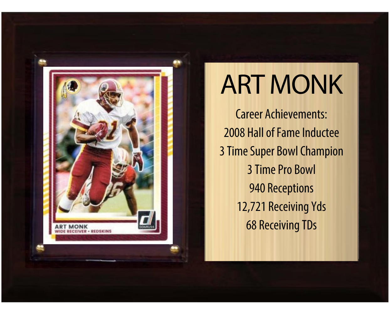 Art Monk Washington Commanders Hall of Fame Stats Plaque 6x8 1 Card Prizm, Donruss, Score 2024 2025 2026