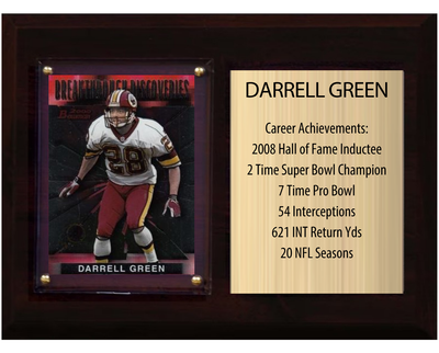 Darrell Green Washington Commanders Hall of Fame Stats Plaque 6x8 1 Card Prizm, Donruss, Score 2024 2025 2026