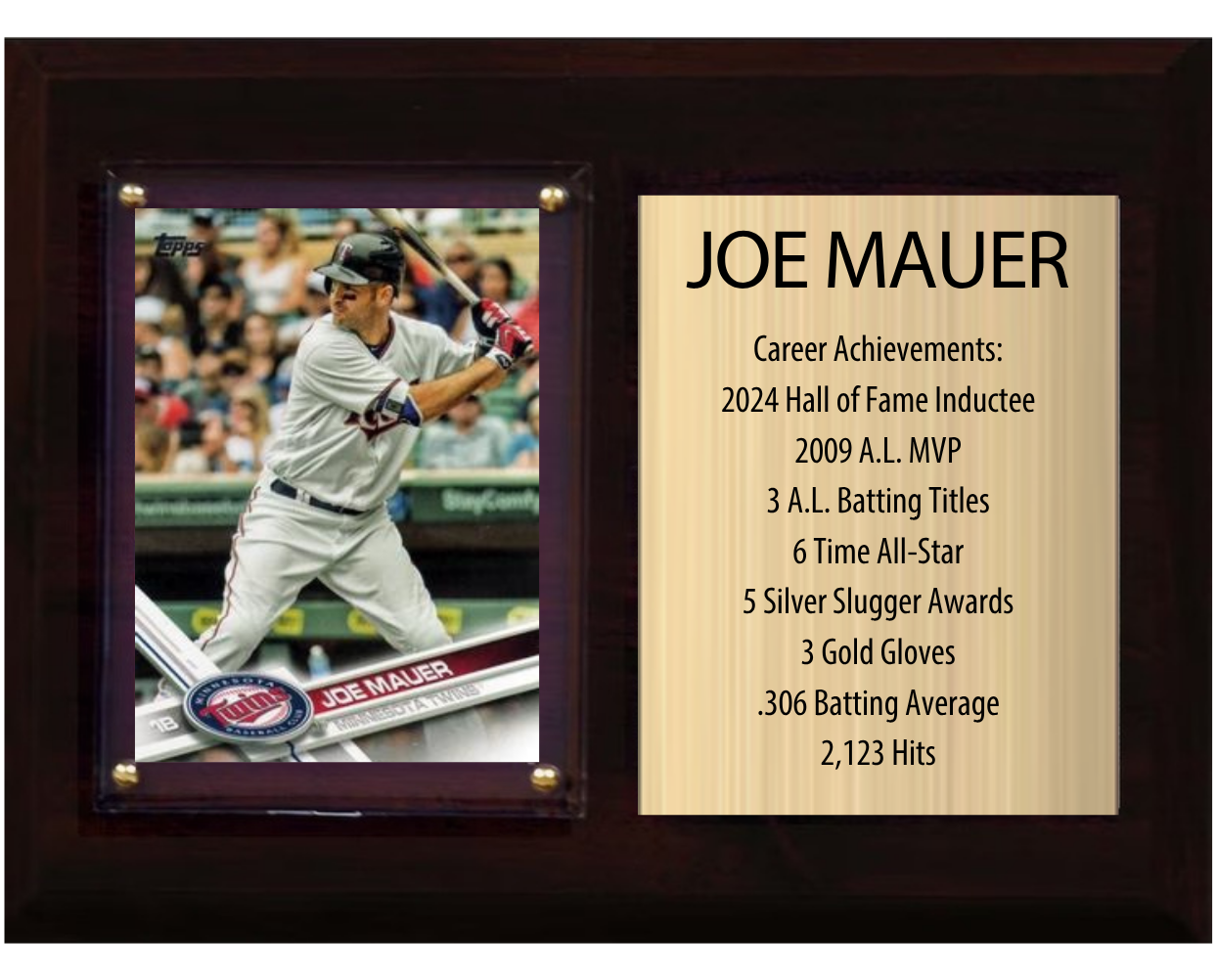 Joe Mauer Minnesota Twins Hall of Fame Stats Plaque 6x8 1 Card Topps, Bowman 2024 2025 2026