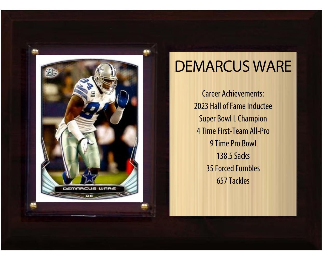 DeMarcus Ware Dallas Cowboys Hall of Fame Stats Plaque 6x8 1 Card Prizm, Donruss, Score 2024 2025 2026