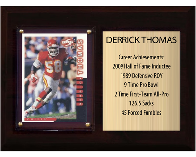 Derrick Thomas Kansas City Chiefs Hall of Fame Stats Plaque 6x8 1 Card Prizm, Donruss, Score 2024 2025 2026