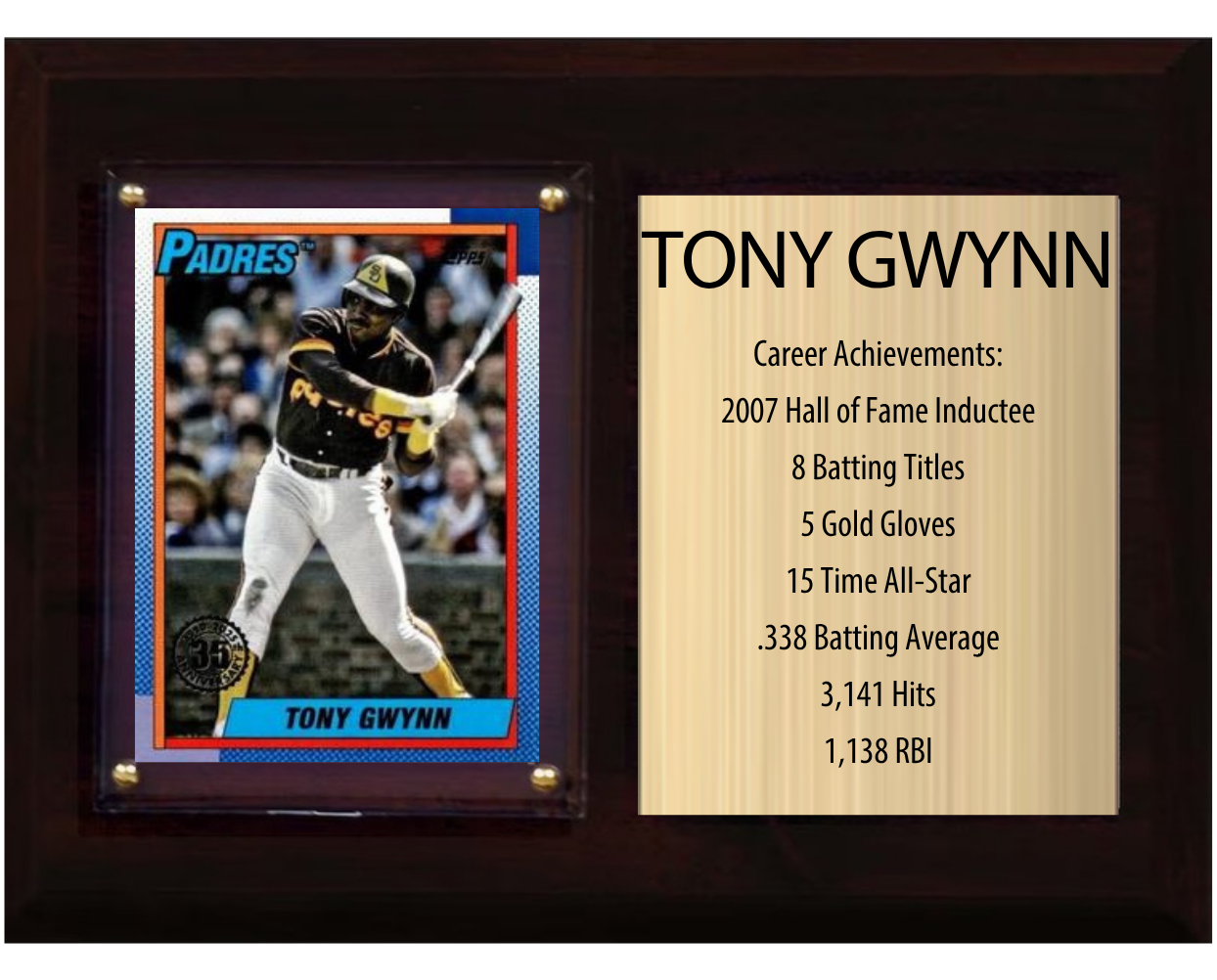 Tony Gwynn San Diego Padres Hall of Fame Stats Plaque 6x8 1 Card Topps, Bowman 2024 2025 2026