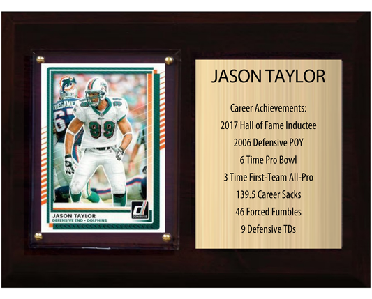 Jason Taylor Miami Dolphins Hall of Fame Stats Plaque 6x8 1 Card Prizm, Donruss, Score 2024 2025 2026