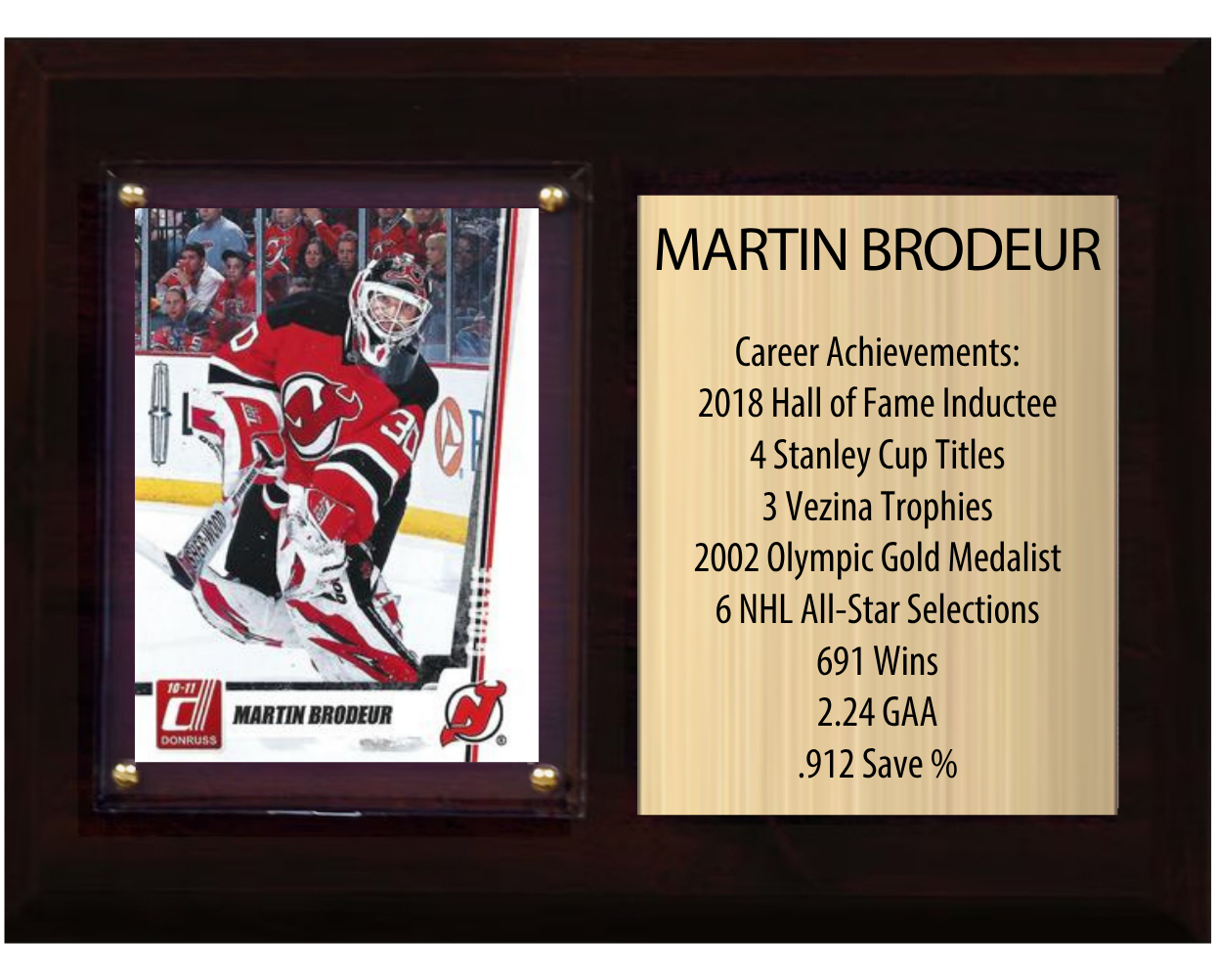Martin Brodeur New Jersey Devils HOF Fan Gift Plaque 6x8 Stats 1 Card Upper Deck Parkhurst O-Pee-Chee Topps 2024 2025 2026
