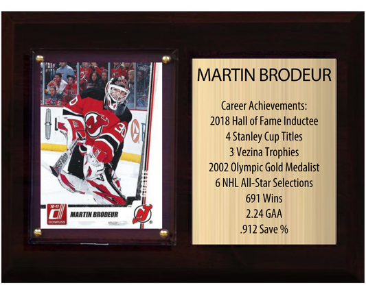 Martin Brodeur New Jersey Devils HOF Fan Gift Plaque 6x8 Stats 1 Card Upper Deck Parkhurst O-Pee-Chee Topps 2024 2025 2026