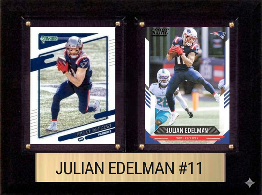Julian Edelman New England Patriots Fan Gift Plaque 6x8 2 Cards Prizm, Donruss, Score 2024 2025 2026