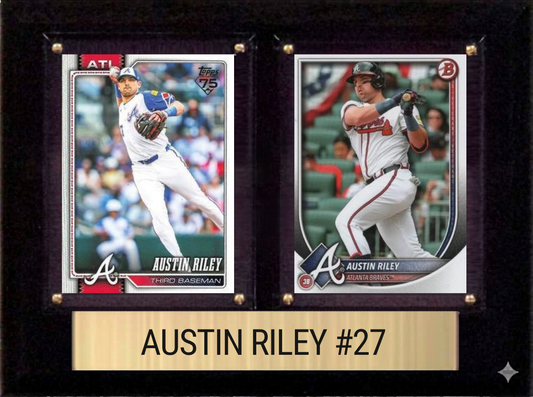 Austin Riley Atlanta Braves Fan Gift Plaque 6x8 2 Cards Topps, Bowman 2024 2025 2026