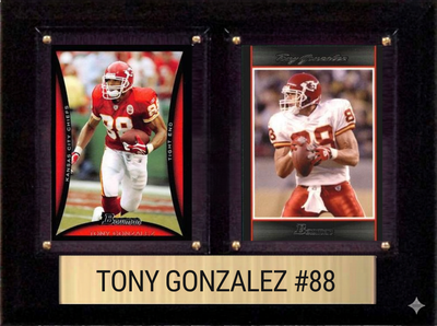 Tony Gonzalez Kansas City Chiefs Hall of Fame Fan Gift Plaque 6x8 2 Cards Prizm, Donruss, Score 2024 2025 2026