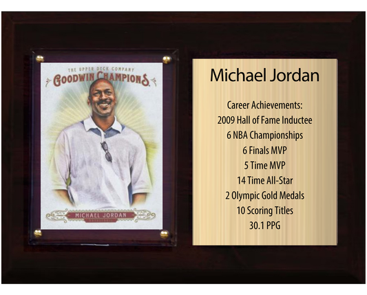 Michael Jordan Chicago Bulls HOF Fan Gift Plaque 6x8 Stats 1 Card Panini Donruss Hoops Prizm Topps 2024 2025 2026