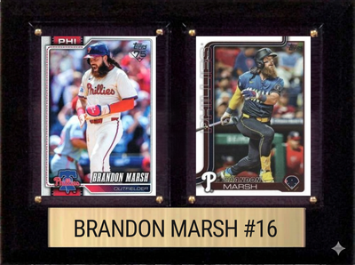 Brandon Marsh Philadelphia Phillies Fan Gift Plaque 6x8 2 Cards Topps, Bowman 2024 2025 2026
