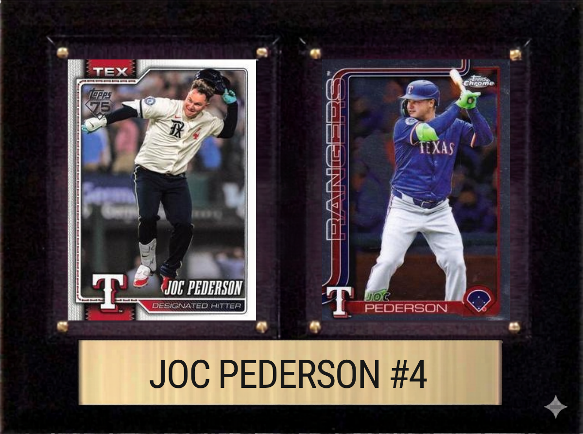 Joc Pederson Texas Rangers Fan Gift Plaque 6x8 2 Cards Topps, Bowman 2024 2025 2026
