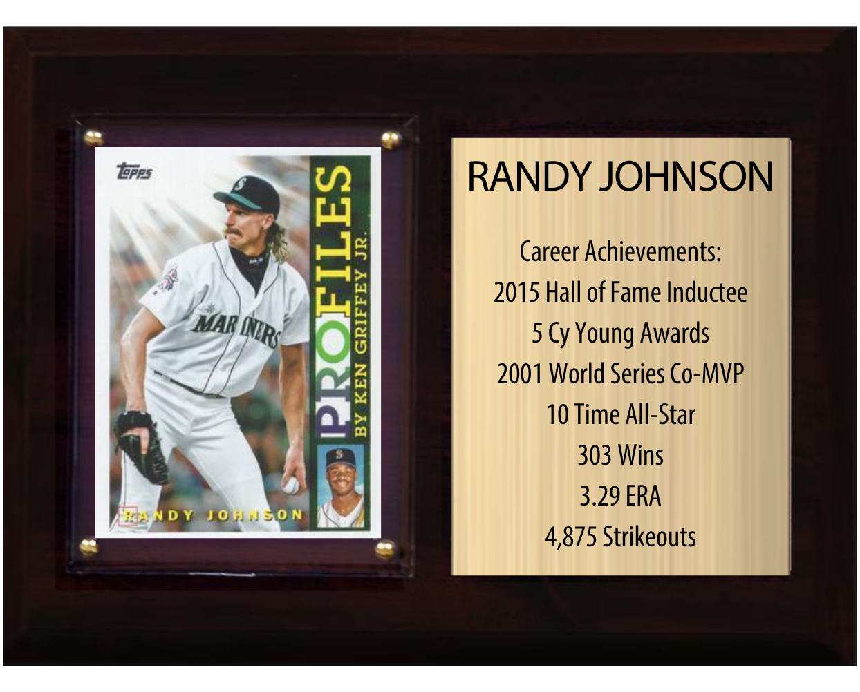 Randy Johnson Seattle Mariners HOF Fan Gift Plaque 6x8 Stats 1 Card Topps Donruss Panini 2024 2025 2026