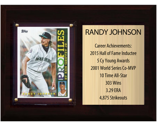 Randy Johnson Seattle Mariners HOF Fan Gift Plaque 6x8 Stats 1 Card Topps Donruss Panini 2024 2025 2026