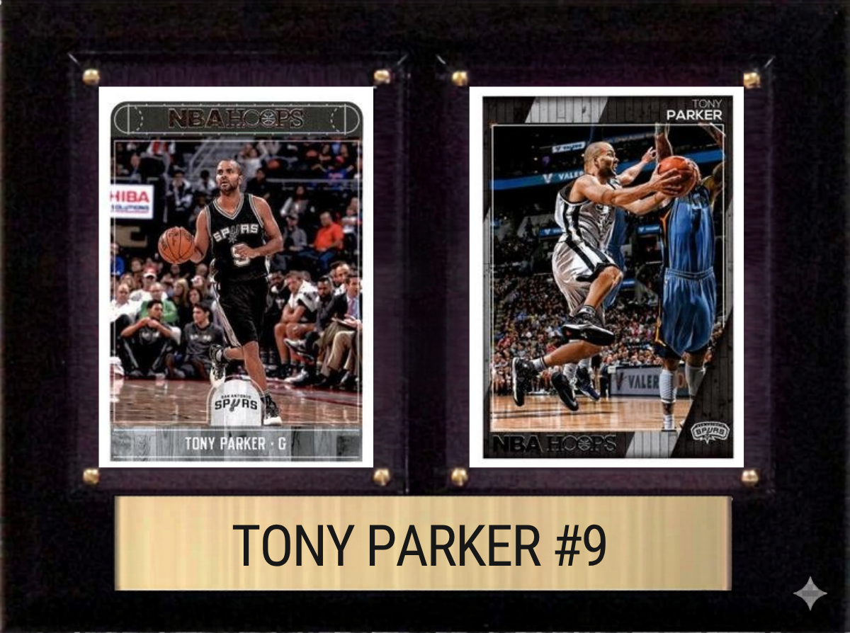 Tony Parker San Antonio Spurs Hall of Fame Fan Gift Plaque 6x8 2 Cards Hoops, Prizm, Donruss 2024 2025 2026