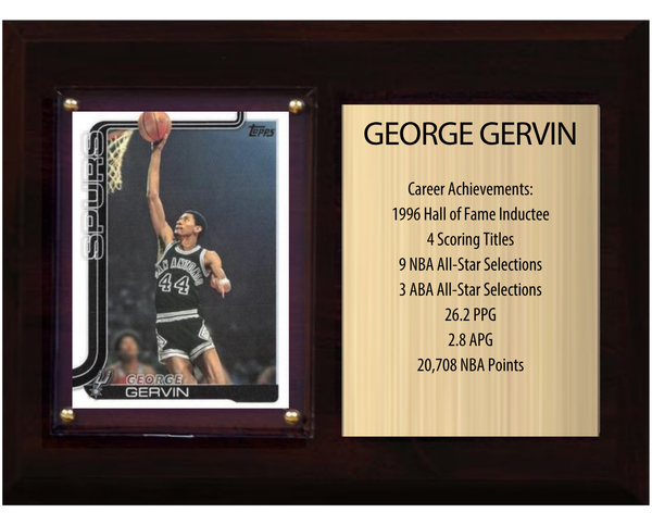George Gervin San Antonio Spurs Hall of Fame Stats Plaque 6x8 1 Card Hoops, Prizm, Donruss 2024 2025 2026