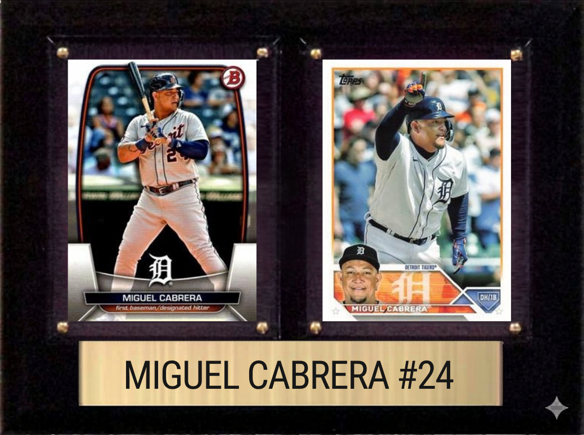 Miguel Cabrera Detroit Tigers Fan Gift Plaque 6x8 2 Cards Topps Donruss Panini 2024 2025 2026
