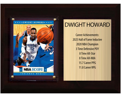 Dwight Howard Orlando Magic Hall of Fame Stats Plaque 6x8 1 Card Hoops, Prizm, Donruss 2024 2025 2026
