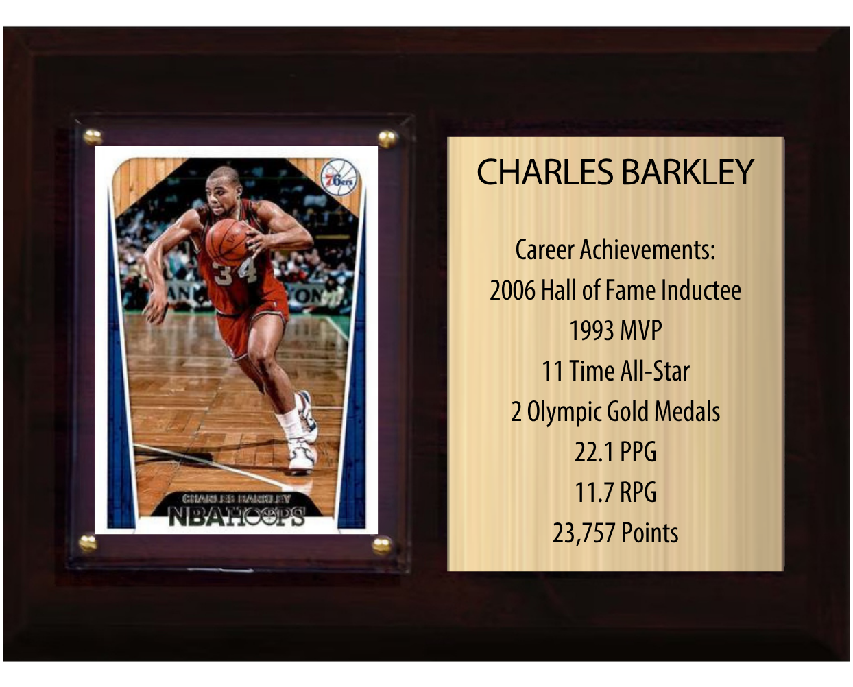 Charles Barkley Philadelphia 76ers HOF Fan Gift Plaque 6x8 Stats 1 Card Panini Donruss Hoops Prizm Topps 2024 2025 2026