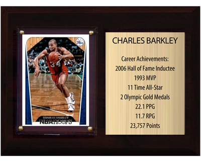Charles Barkley Philadelphia 76ers HOF Fan Gift Plaque 6x8 Stats 1 Card Panini Donruss Hoops Prizm Topps 2024 2025 2026