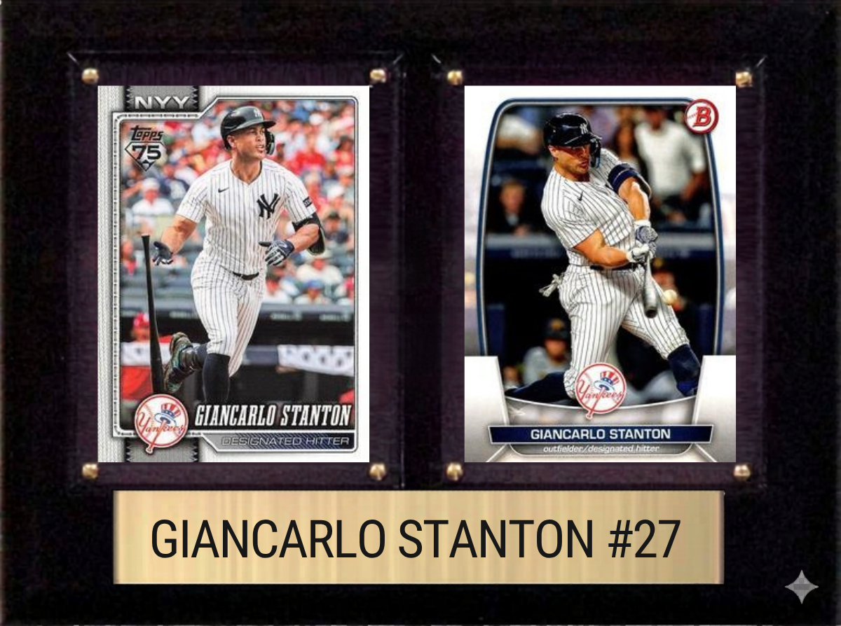 Giancarlo Stanton New York Yankees Fan Gift Plaque 6x8 2 Cards Topps, Bowman 2024 2025 2026