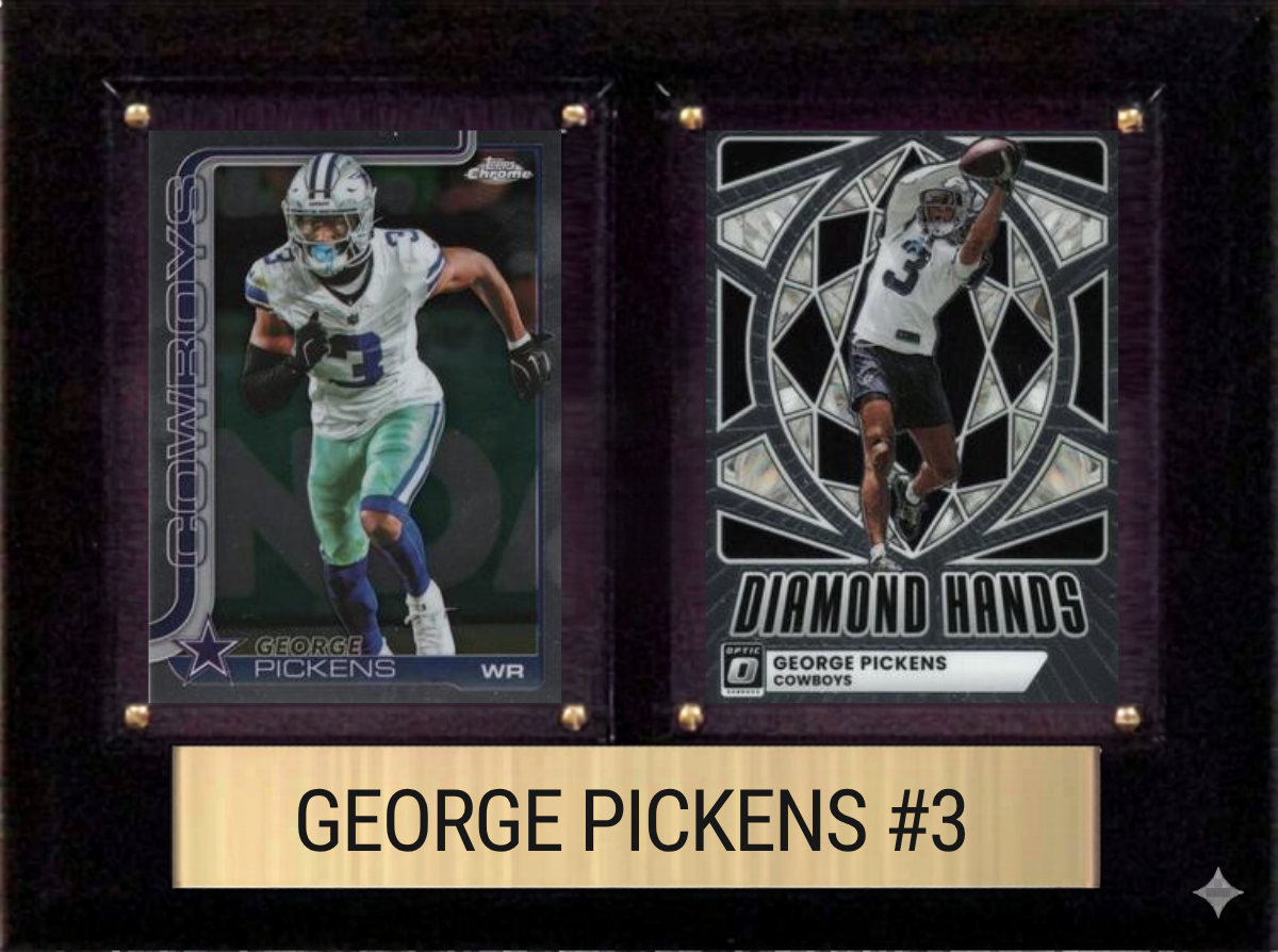 George Pickens Dallas Cowboys Fan Gift Plaque 6x8 2 Cards Prizm, Donruss, Score 2024 2025 2026