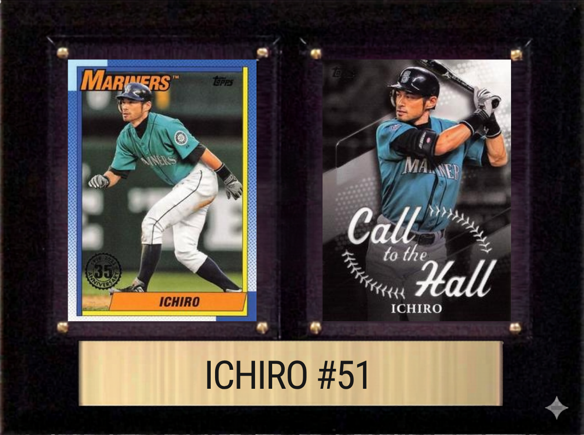 Ichiro Seattle Mariners Hall of Fame Fan Gift Plaque 6x8 2 Cards Topps, Bowman 2024 2025 2026
