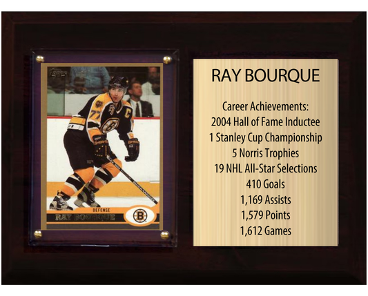 Ray Bourque Boston Bruins HOF Fan Gift Plaque 6x8 Stats 1 Card Upper Deck Parkhurst O-Pee-Chee Topps 2024 2025 2026
