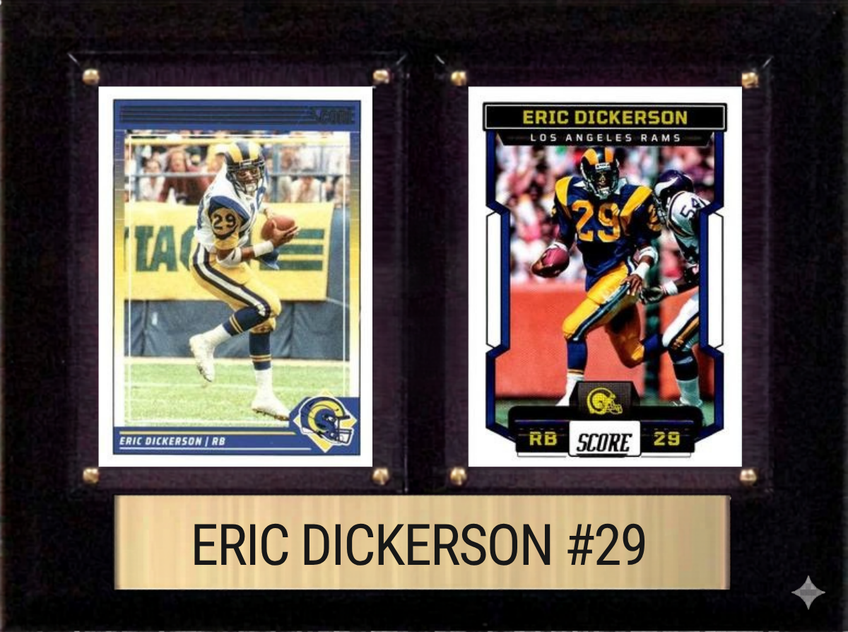 Eric Dickerson Los Angeles Rams Hall of Fame Fan Gift Plaque 6x8 2 Cards Prizm, Donruss, Score 2024 2025 2026