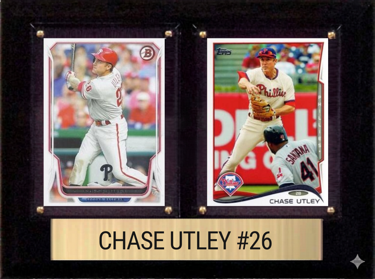 Chase Utley Philadelphia Phillies Fan Gift Plaque 6x8 2 Cards Topps, Bowman 2024 2025 2026