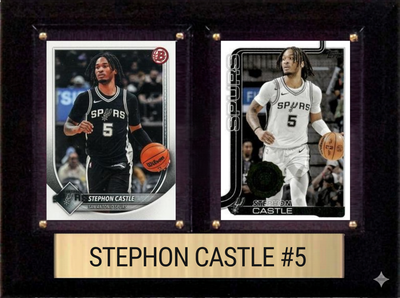 Stephon Castle San Antonio Spurs Fan Gift Plaque 6x8 2 Cards Topps Donruss Panini 2024 2025 2026