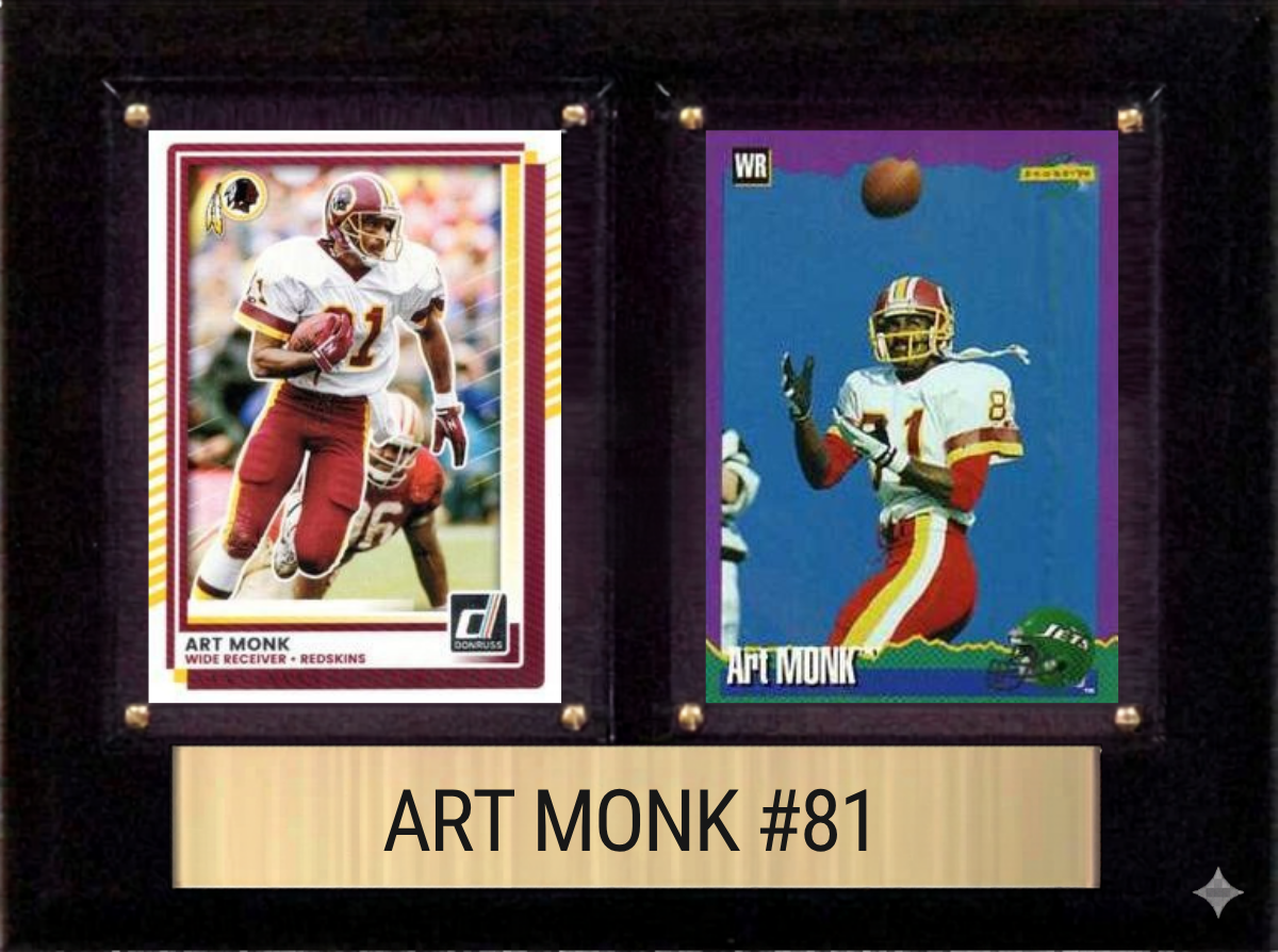Art Monk Washington Commanders Hall of Fame Fan Gift Plaque 6x8 2 Cards Prizm, Donruss, Score 2024 2025 2026