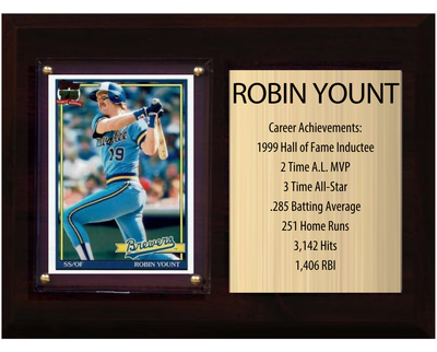 Robin Yount Milwaukee Brewers Hall of Fame Stats Plaque 6x8 1 Card Topps, Bowman 2024 2025 2026
