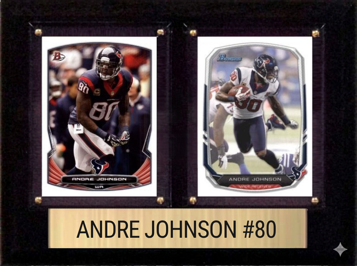 Andre Johnson Houston Texans Hall of Fame Fan Gift Plaque 6x8 2 Cards Prizm, Donruss, Score 2024 2025 2026