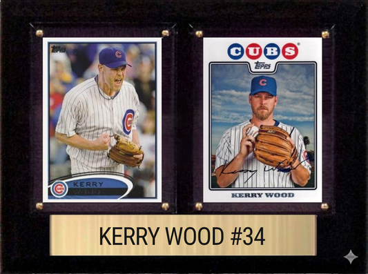 Kerry Wood Chicago Cubs Fan Gift Plaque 6x8 2 Cards Topps Donruss Panini 2024 2025 2026
