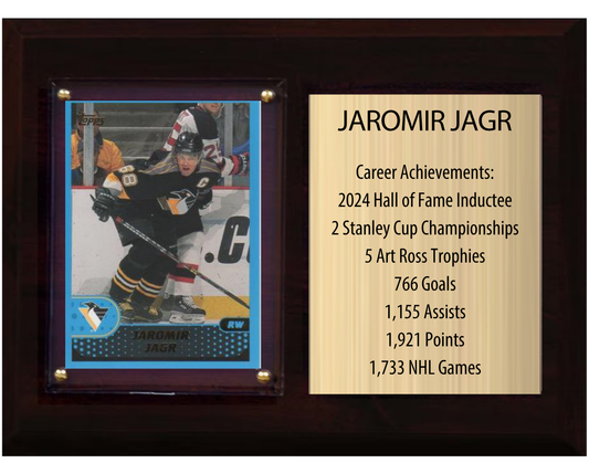 Jaromir Jagr Pittsburgh Penguins HOF Fan Gift Plaque 6x8 Stats 1 Card Upper Deck Parkhurst O-Pee-Chee Topps 2024 2025 2026