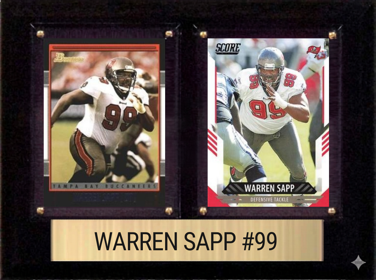 Warren Sapp Tampa Bay Buccaneers Hall of Fame Fan Gift Plaque 6x8 2 Cards Prizm, Donruss, Score 2024 2025 2026
