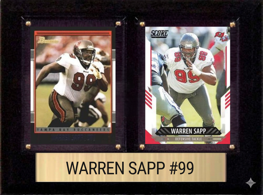 Warren Sapp Tampa Bay Buccaneers Hall of Fame Fan Gift Plaque 6x8 2 Cards Prizm, Donruss, Score 2024 2025 2026