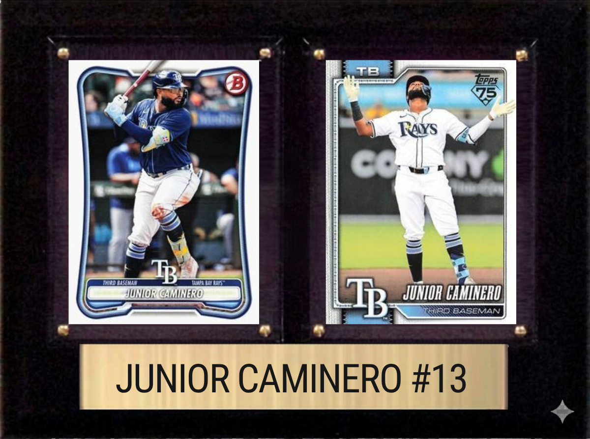 Junior Caminero Tampa Bay Rays Fan Gift Plaque 6x8 2 Cards Topps, Bowman 2024 2025 2026