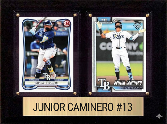 Junior Caminero Tampa Bay Rays Fan Gift Plaque 6x8 2 Cards Topps, Bowman 2024 2025 2026