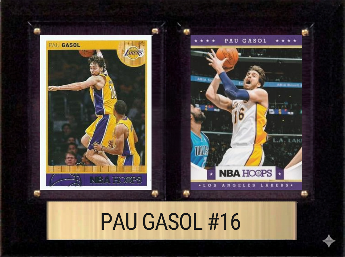 Pau Gasol Los Angeles Lakers Hall of Fame Fan Gift Plaque 6x8 2 Cards Hoops, Prizm, Donruss 2024 2025 2026