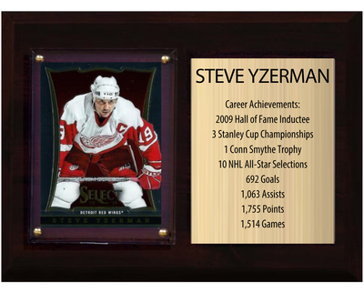 Steve Yzerman Detroit Red Wings HOF Fan Gift Plaque 6x8 Stats 1 Card Upper Deck Parkhurst O-Pee-Chee Topps 2024 2025 2026