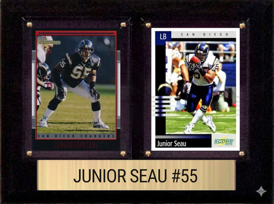 Junior Seau Los Angeles Chargers Hall of Fame Fan Gift Plaque 6x8 2 Cards Prizm, Donruss, Score 2024 2025 2026